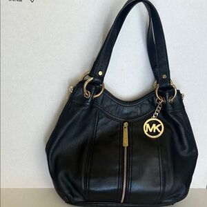 Michael Kors Black leather Shoulder/tote Bag with Gold Accents